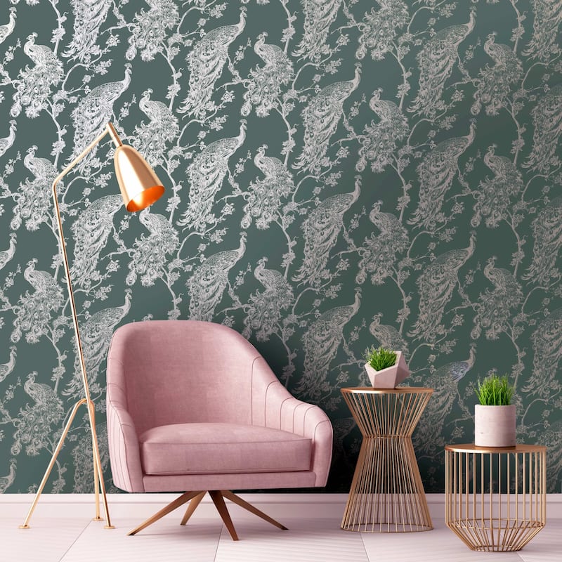 Glistening Peacock Non-Pasted Wallpaper– 396 in x 20.8 in