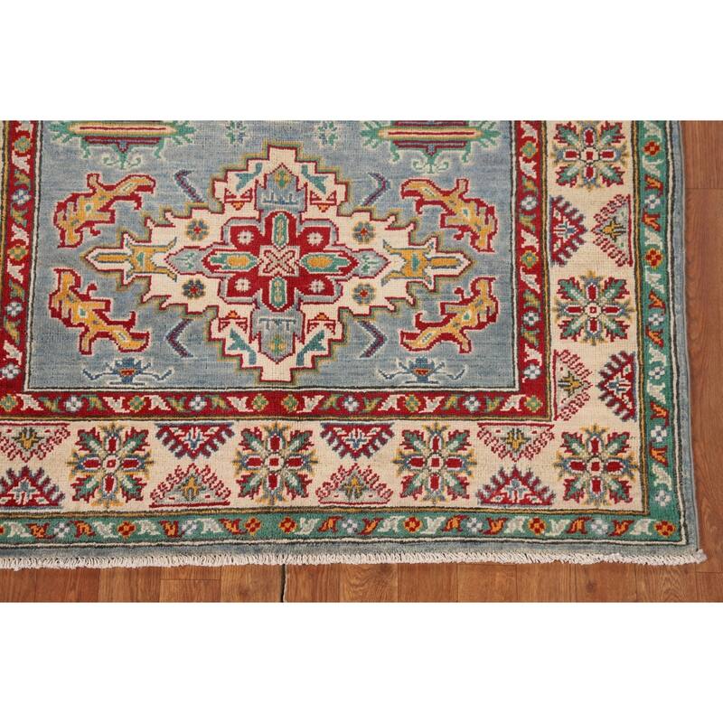 Light Blue Oriental Kazak Area Rug Hand-Knotted Wool Carpet - 4'0" x 6'0"