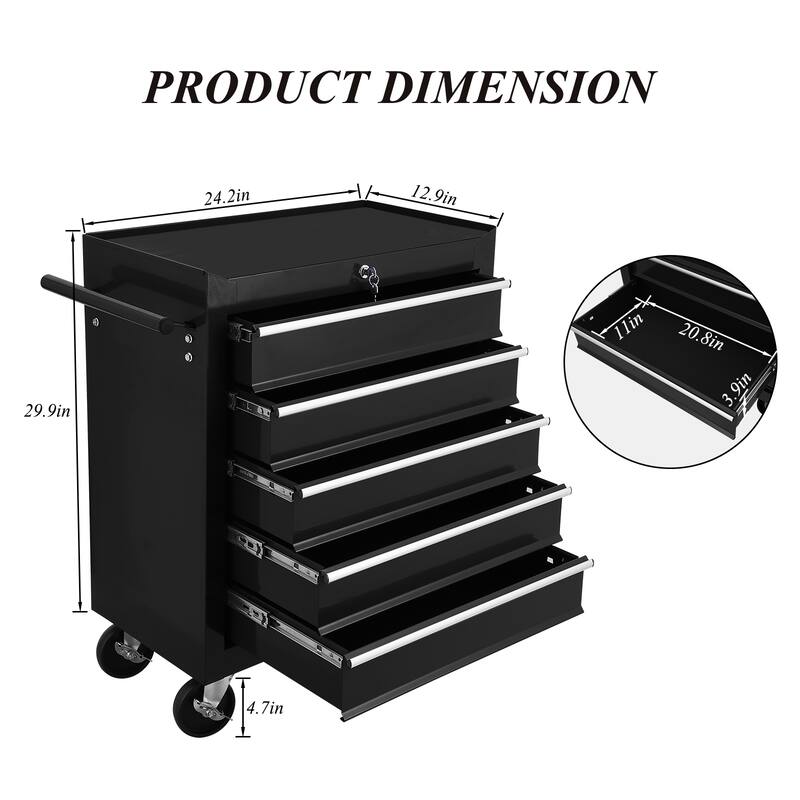5 Drawers Tool Chest,Tool Cart with Wheels,Metal Rolling Tool Cart Storage for Garage