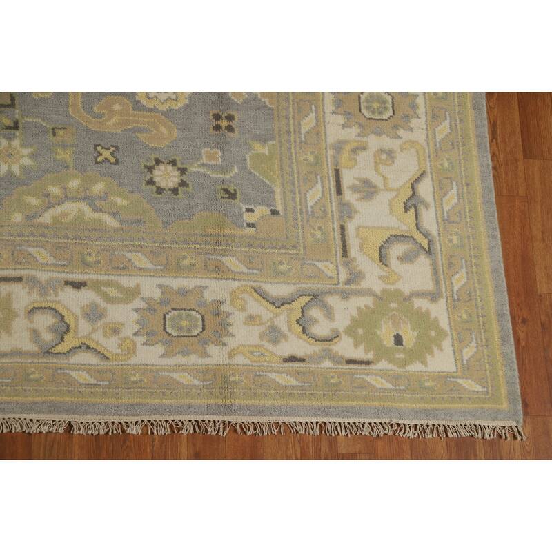 Silver Gray Oushak Indian Area Rug Handmade Oriental Wool Carpet - 7'10" x 9'11"