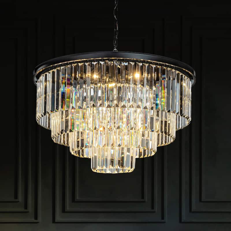 CraftHome 8-Lights Modern 4-Tier Round Fringe Crystal Chandelier for Dining Room