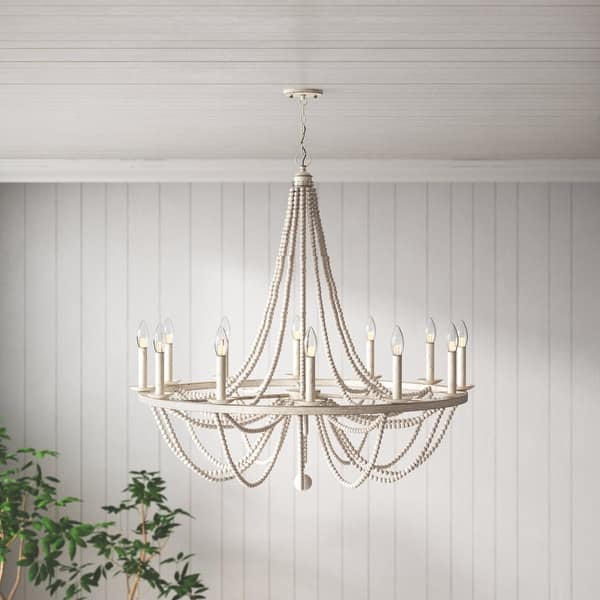slide 2 of 27, Acroma 12-light Farmhouse Empire Beaded Chandelier Ivory Wash