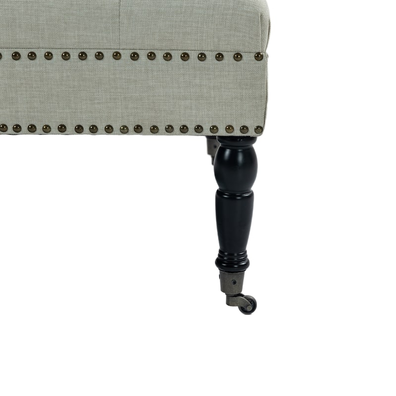 Beatrice 34-in Pleated Tufted Linen Cocktail Ottoman Caster Wheels