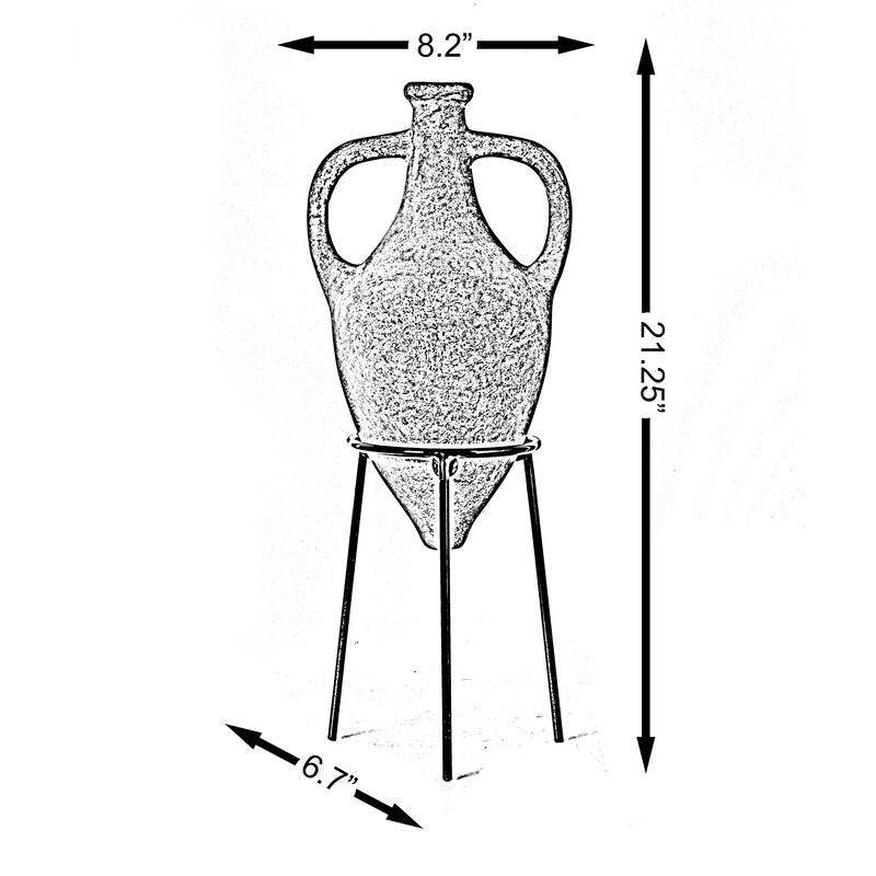 Antique Style Vase, Amphora, Decorative Large Tall Vase, Unique Vase on Slim Black Metal Tripod Stand, 21-Inch-Tall Beige Vase