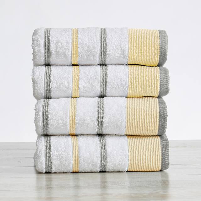 Luxurious Cotton Decorative Stripe Towel Set - Hand Towel (4-Pack) - Gold / Grey