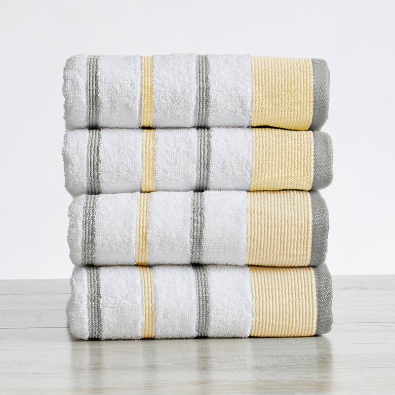 Luxurious Cotton Decorative Stripe Towel Set - Hand Towel (4-Pack) - Gold / Grey