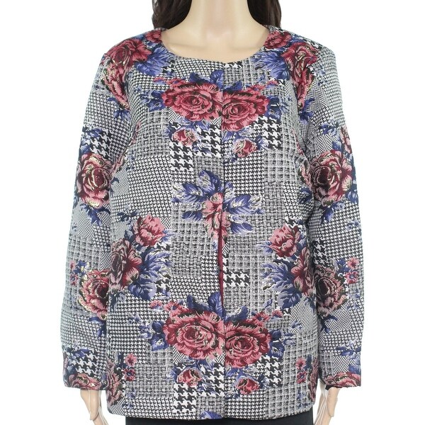 Alfani Women's Jacket Gray Size 1X Plus Metallic Floral Houndstooth. Opens flyout.