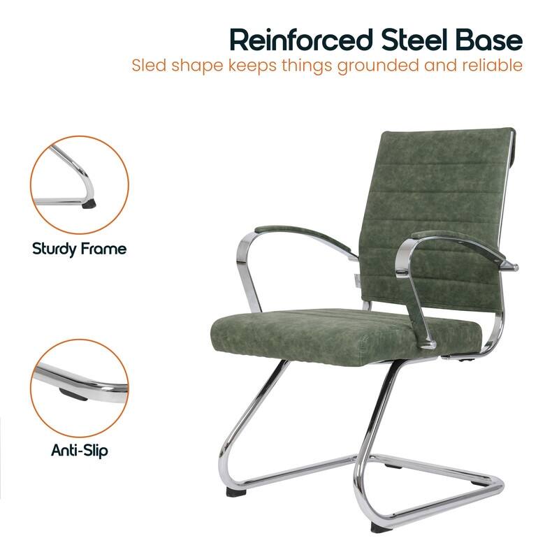 Benmar Series Mid Back Modern Leather Office Executive Desk Chair, Ergonomic Seating with Stainless Steel Sled Base