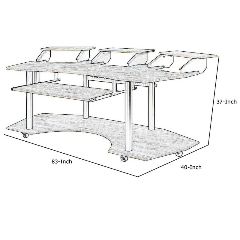 Wooden Desk with Metal Base and Open Compartments, Brown