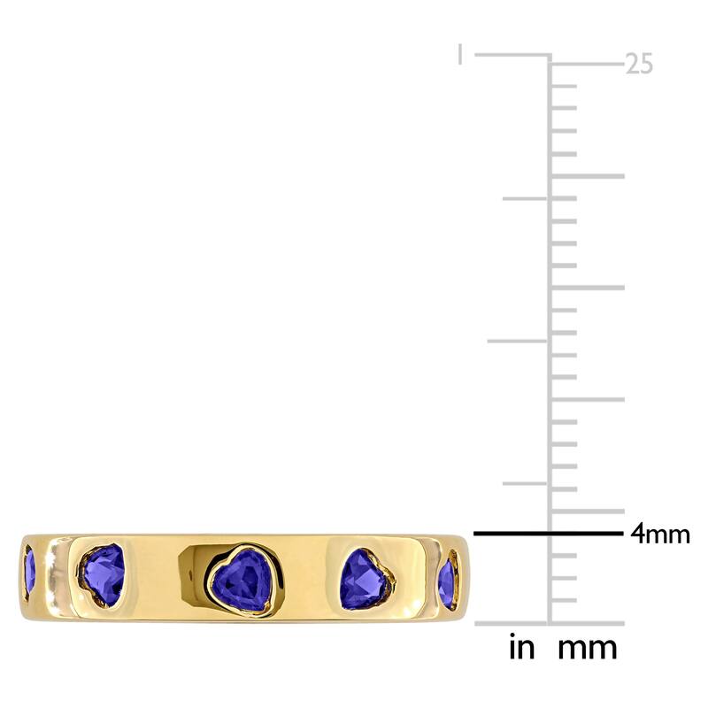Miadora 1 1/2ct TGW Created Blue Sapphire Heart Eternity Ring in Yellow Plated Sterling Silver