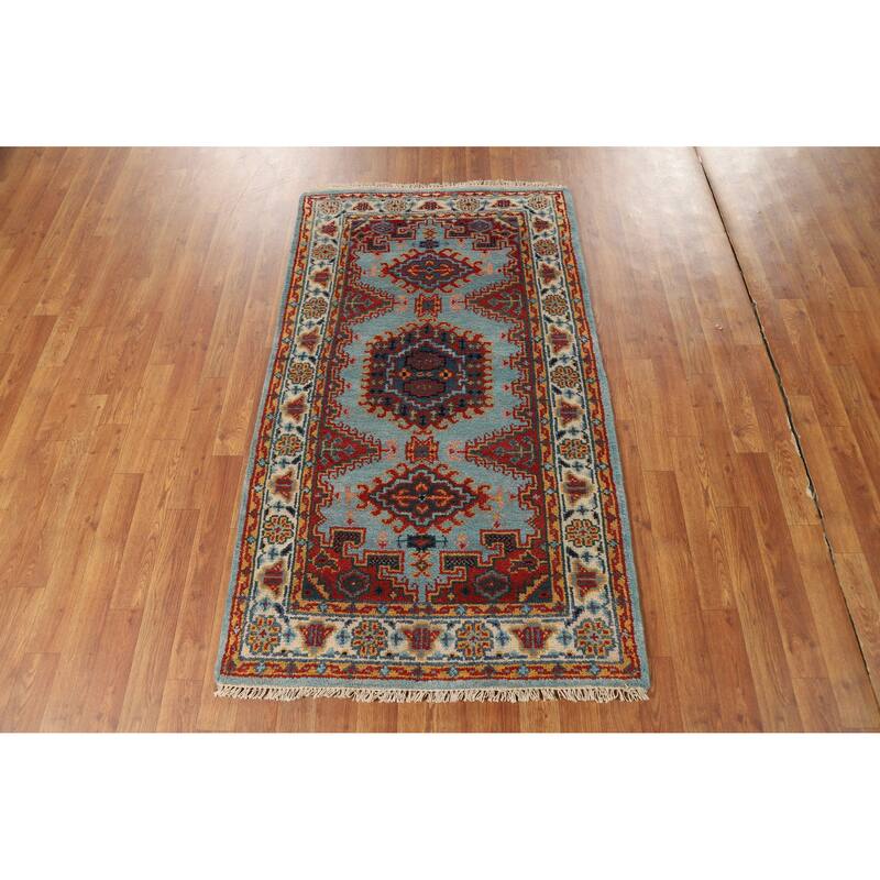 Hand Knotted Oriental 100% Wool Carpet Traditional Geometric Navy Blue & Blues Viss Area Rug - 5' 2'' X 3' 0''