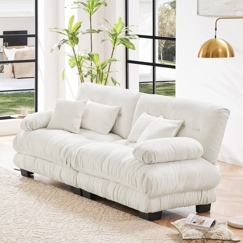 Oversized Modular Sectional Sofa, Chenille Deep Seat 2-Seater Sofa, Upholstered Cloud Couch with Lumbar Pillows & Throw Pillows - White