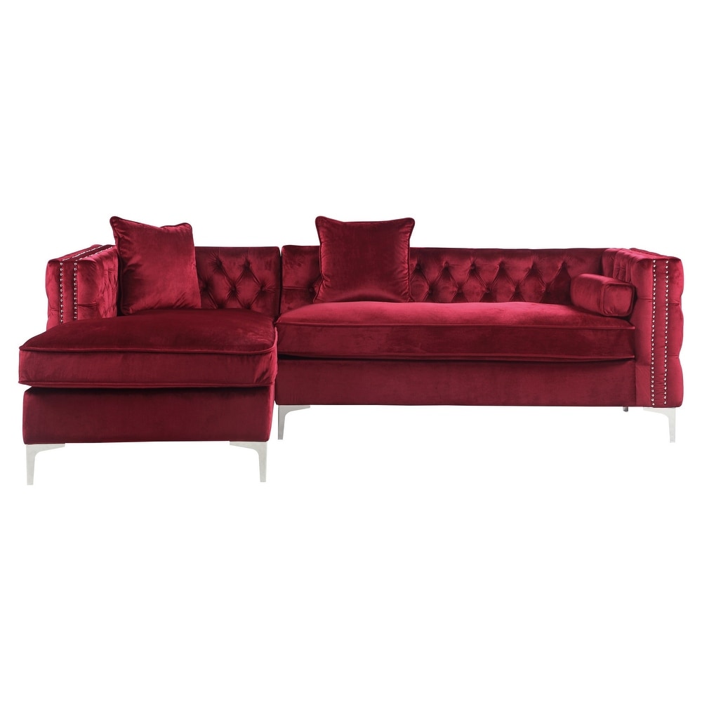 Red velvet store sectional sofa