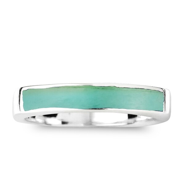 Handmade Rectangular Bar Stone Inlay Sterling Silver Ring (Thailand). Opens flyout.