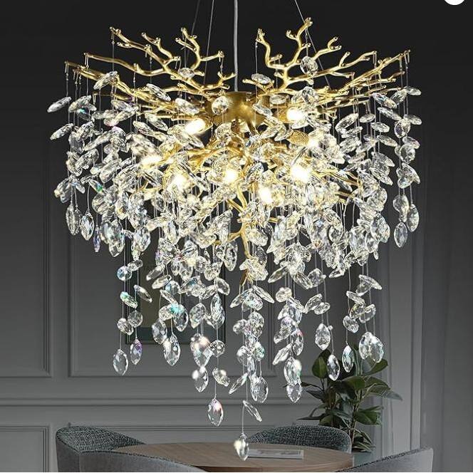 Modern Round Branch Crystal Chandelier, 600-1200mm Diameter, Marquise Cut Crystal Pendant Light