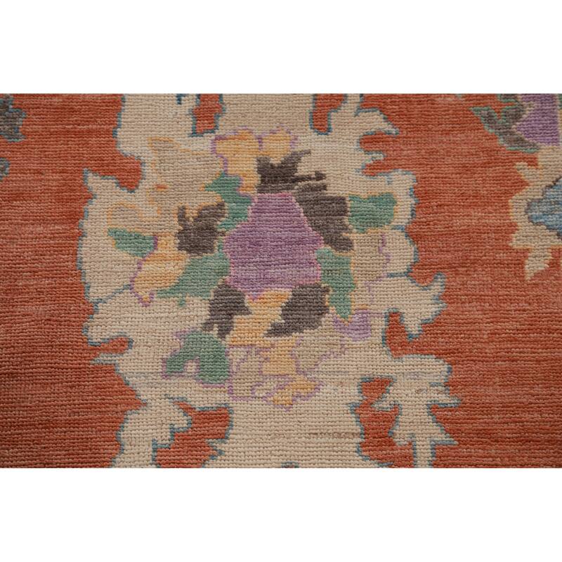Hand Knotted Oriental 100% Wool Carpet Transitional All-Over Oranges & Rust Oushak Area Rug - 11' 9'' X 9' 4''