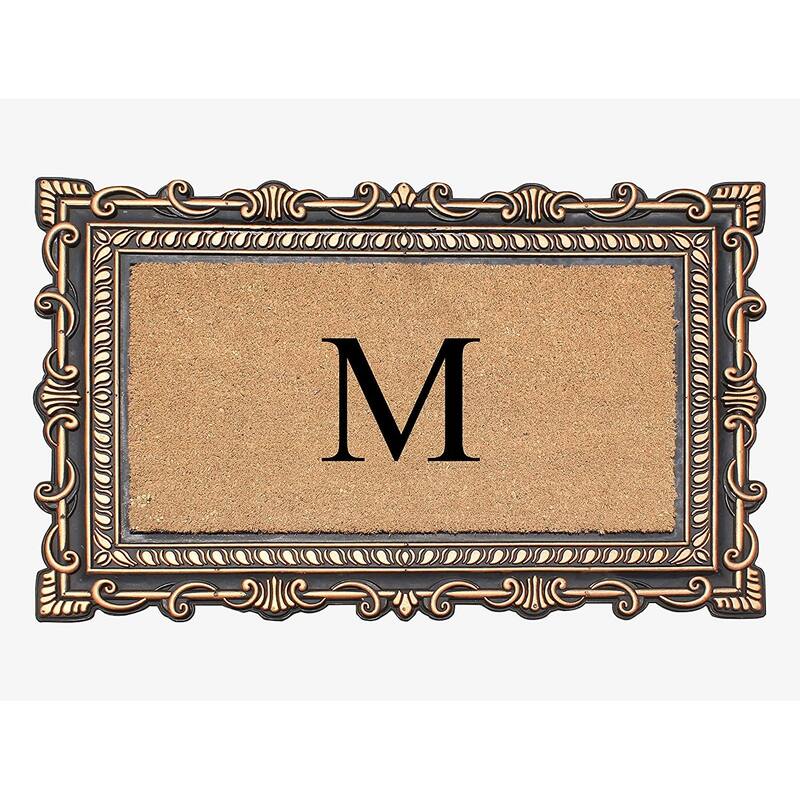 A1HC First Impression Carson Rubber and Coir 24" X 36", Heavy Duty, Easy to Clean Outdoor Monogrammed Doormat - Monogrammed M