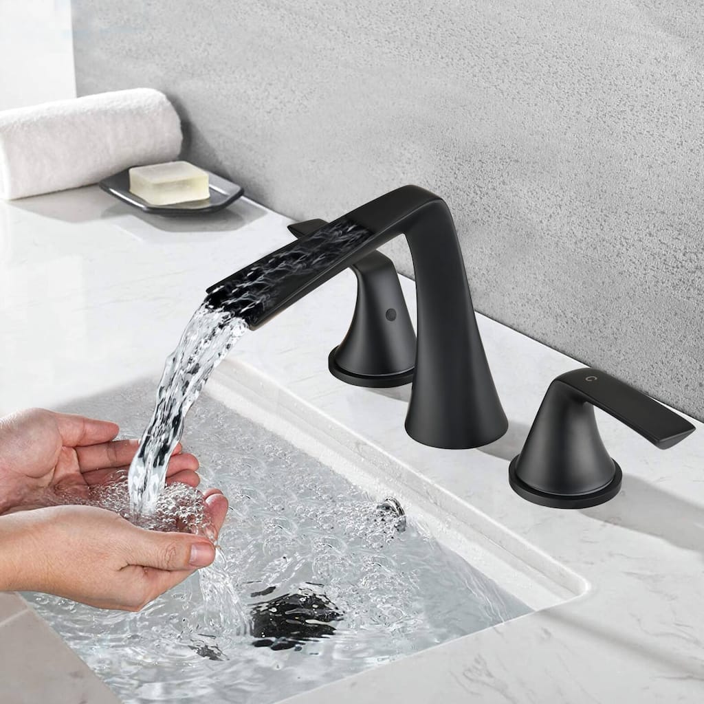 BATHLET 3 Hole 2 Handle Waterfall Bathroom Sink Faucet in Matte Black