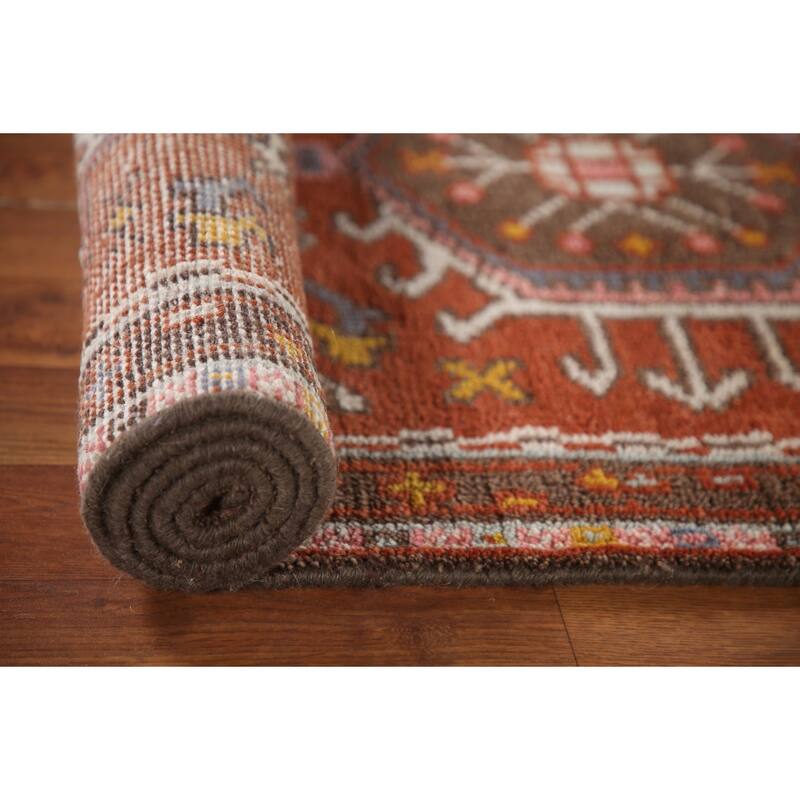 Orange Geometric Kazak Indian Area Rug Handmade Wool Carpet - 2'7"x 5'0"