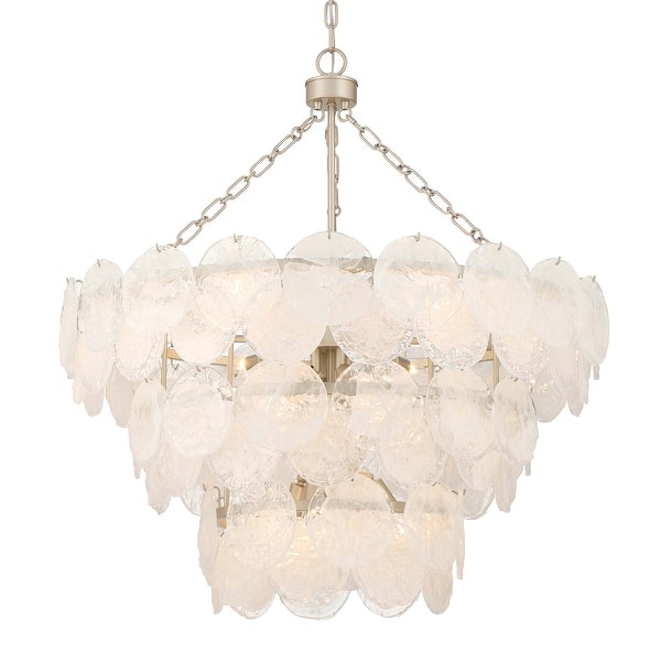 slide 2 of 4, Yep by Golden Lighting Cascada 13-light Pendant in Aegean Silver and Cirrus Cloud Glass