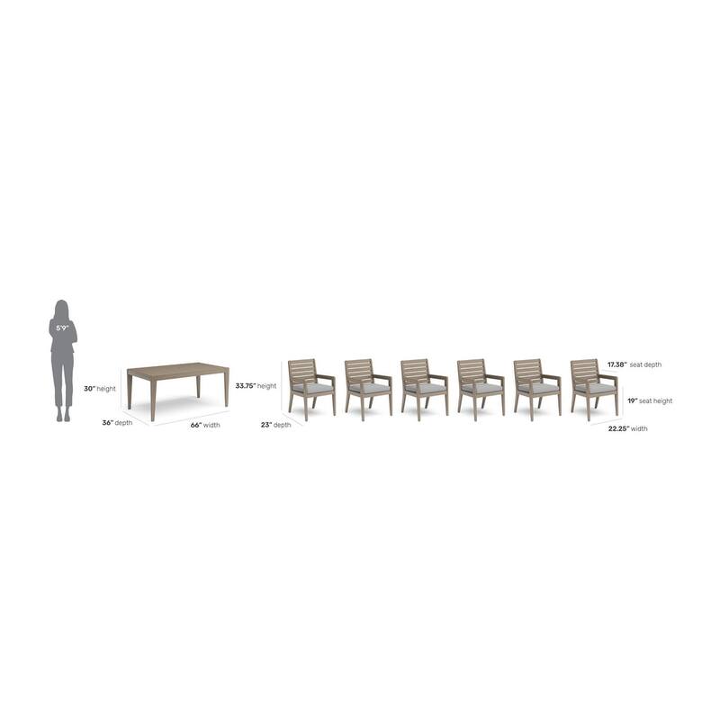 Homestyles 7-Piece Sustain Gray Wood Outdoor Dining Table and Six Armchairs Set