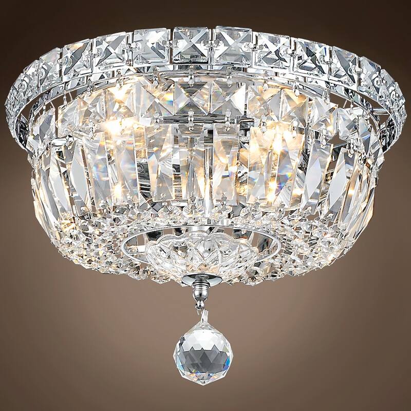 Invisible Design 4 Light 10" Chrome Flush Mount With Clear European Crystals - 8.00