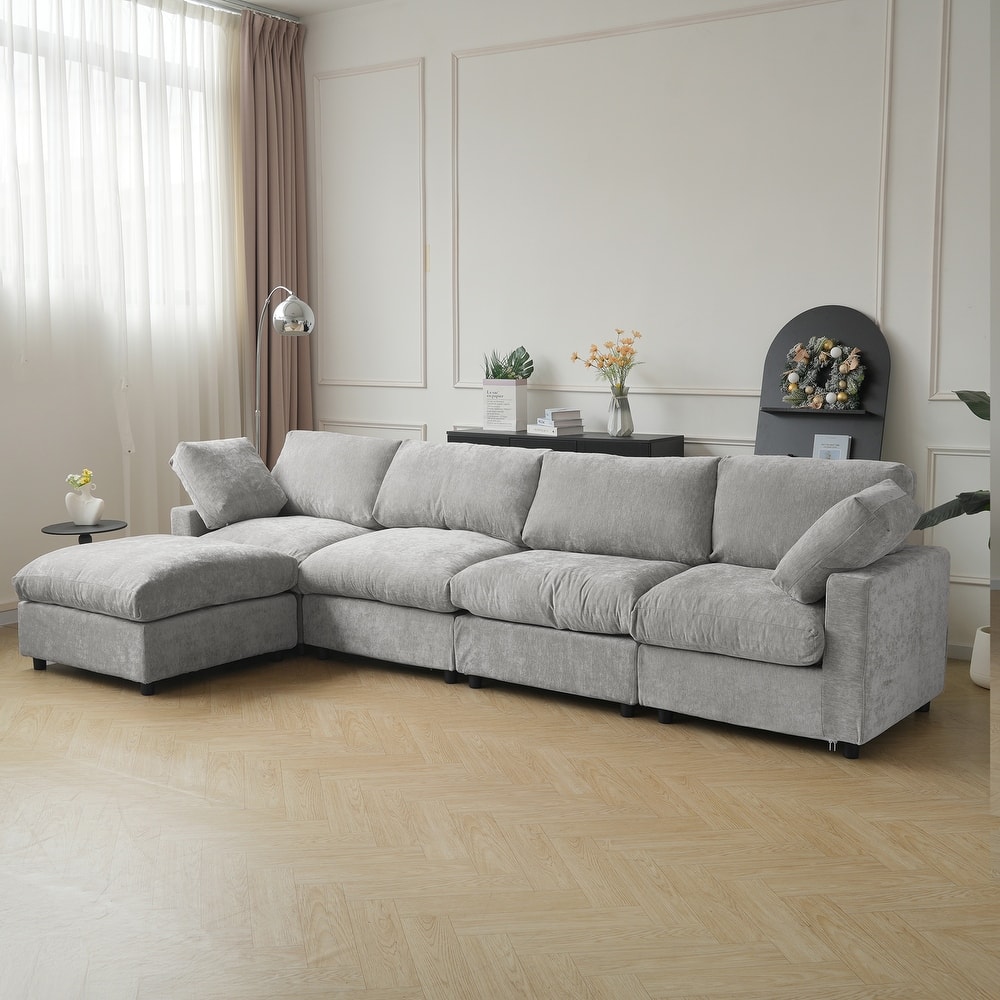 134" Cloud Sectional Couches, L Shape Couch with Ottoman, 6 Seater Modular Sectional Sofa, Cushion Covers Removable