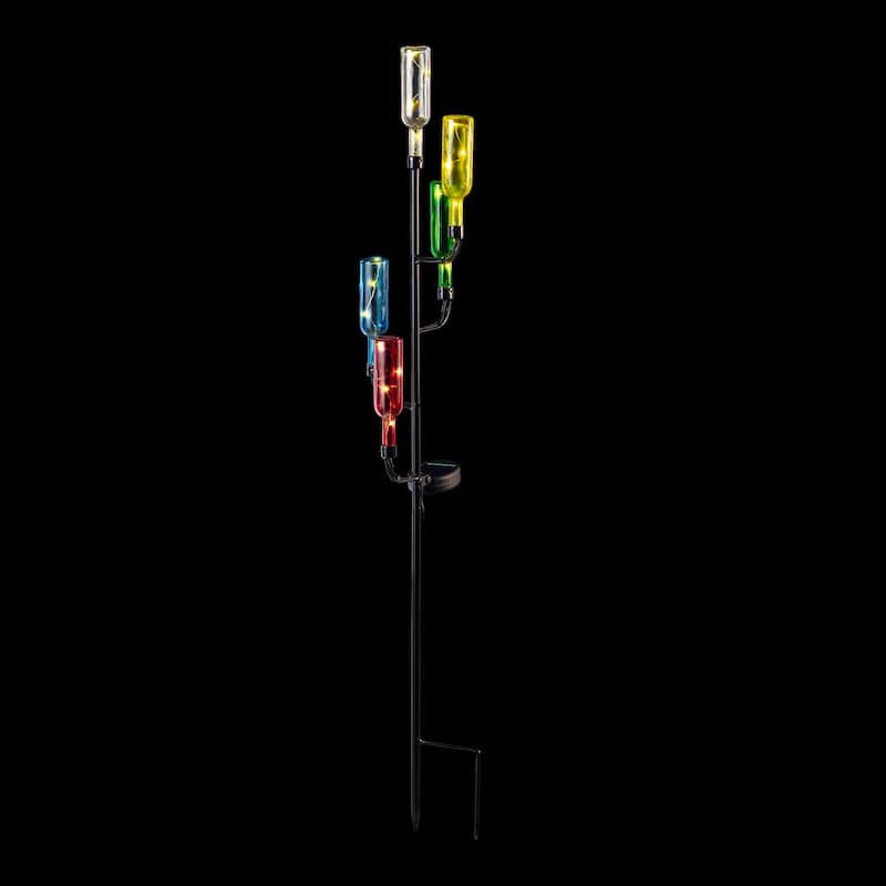Alpine Corporation 37" Tall Outdoor Solar Glass Bottle Tree Stake LED Solar Stake