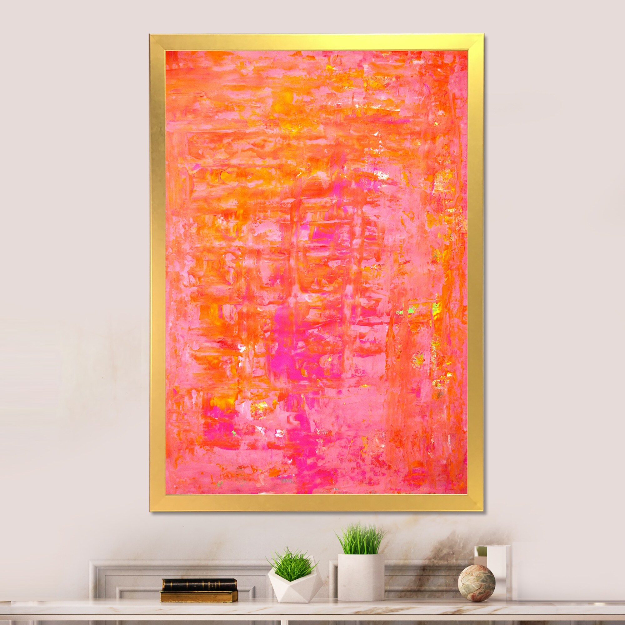 Designart Orange Meets Pink Modern Art Framed Wall Decor for Contemporary Spaces-image