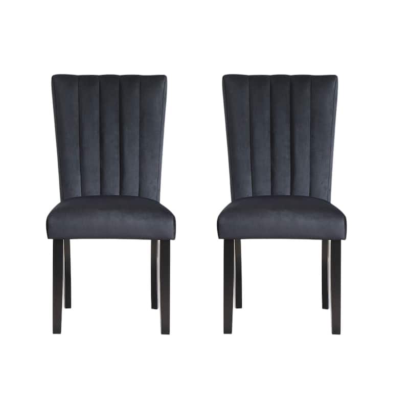 Set of 2 Black Velvet Dining Chairs with Channel Tufted Back - 25.25” x 19.50” x 38.25”