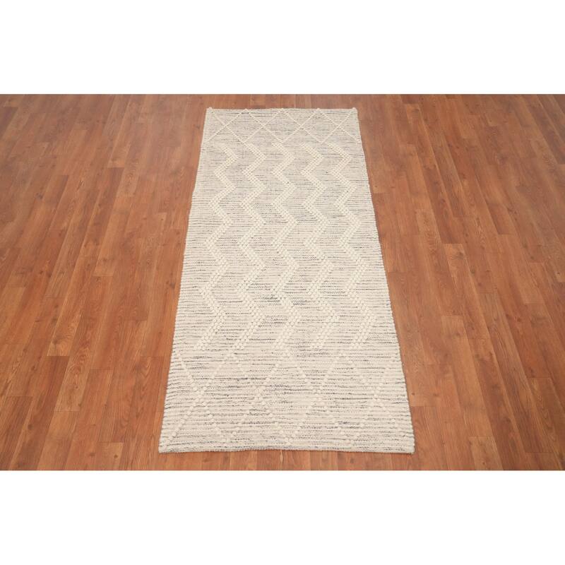 Hand Knotted Oriental 100% Wool Carpet Modern Geometric Beige & Ivories Modern Gotti Design Area Rug - 5' 10'' X 2' 7''
