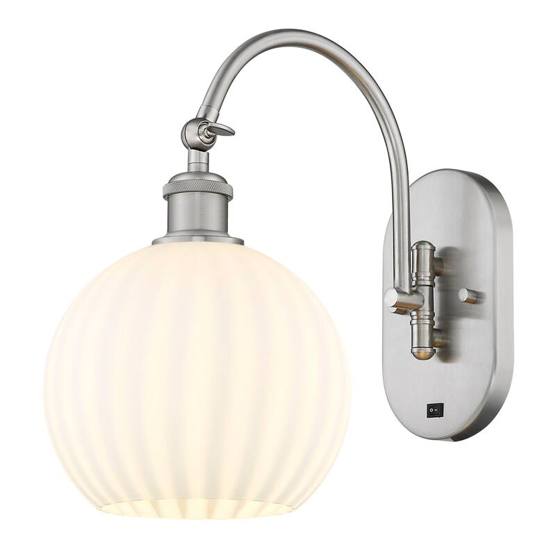 Innovations Lighting 518-1W-14-8-White Venetian-Indoor Wall Sconce - Brushed Satin Nickel / White Venetian