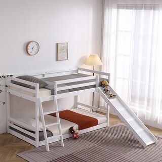 Elevated Cross Guard Rail With Slide Twin Pine Wooden Bed