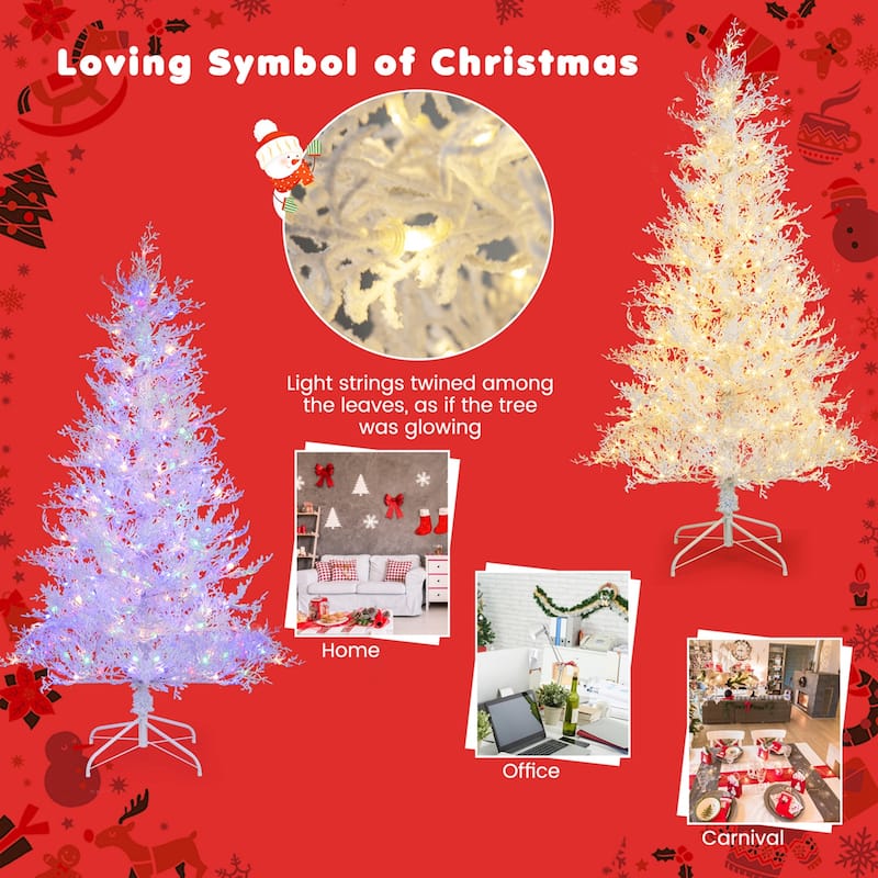 Costway 6 FT Pre-Lit Christmas Tree Snow Flocked Hinged 11 Lighting - See Details