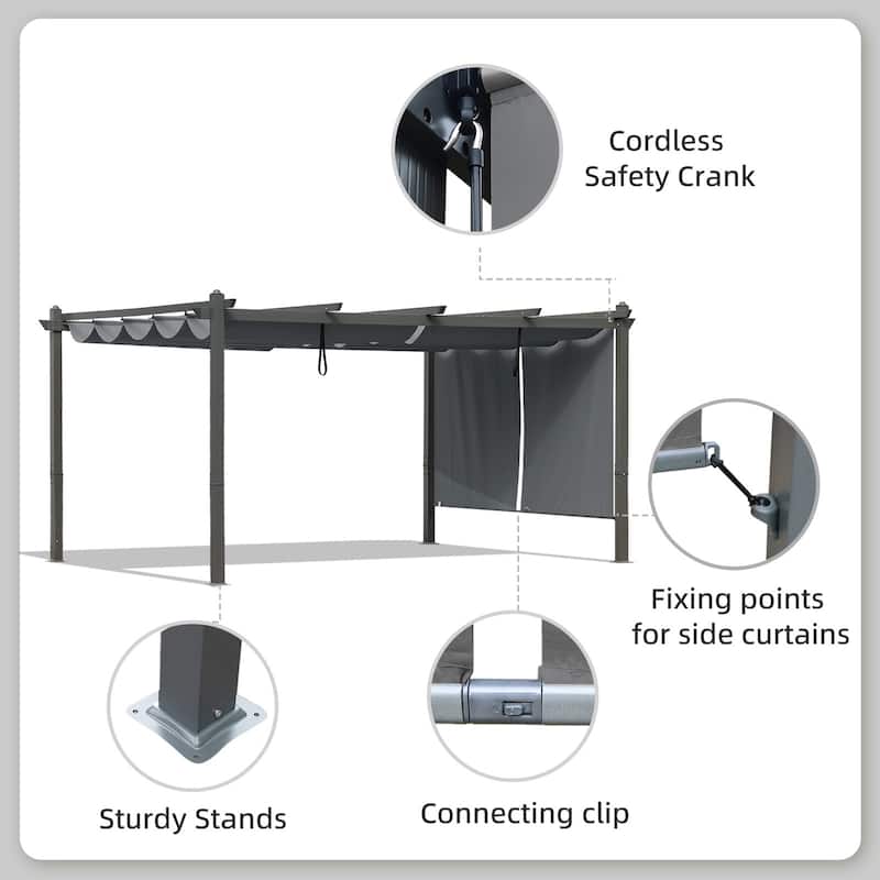 Aoodor Outdoor Pergola with Aluminum Frame & Retractable Canopy