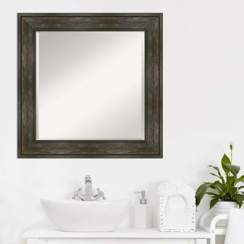 Beveled Bathroom Wall Mirror - Rail Rustic Char Frame - Rail Rustic Char