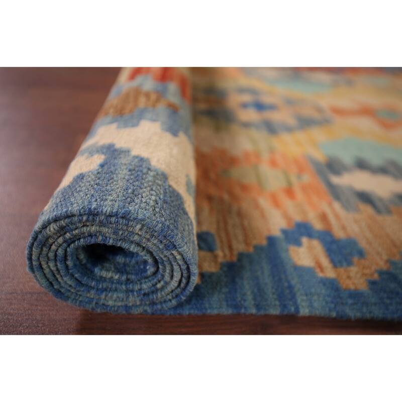 Geometric Kilim Reversible Runner Rug Flatweave Wool Carpet - 2'8"x 9'6"