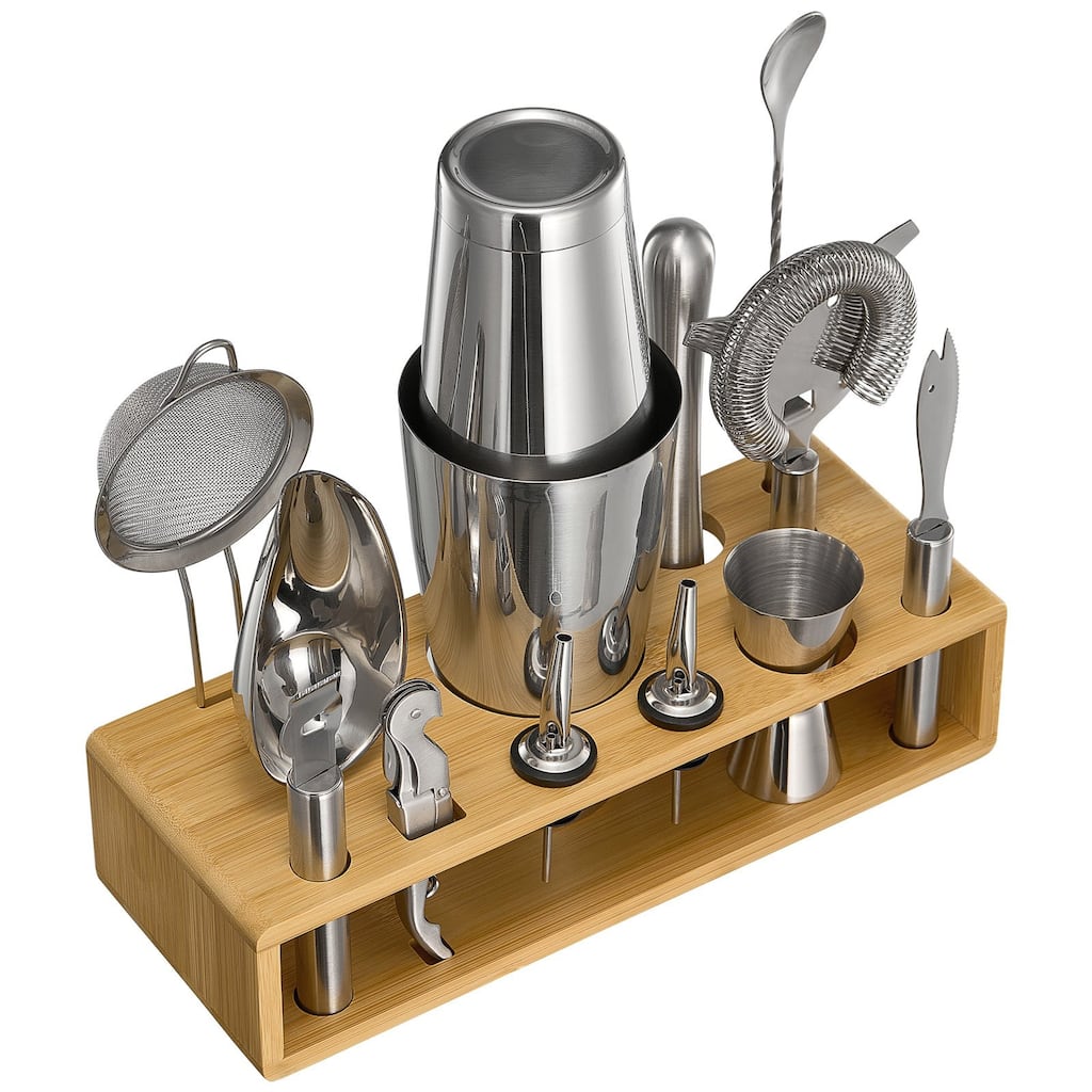 Complete 13 Pcs Bartender Kit Stainless Steel Shaker Set with Cocktail Cards - 12.01 x 4.53 x 11.22 in