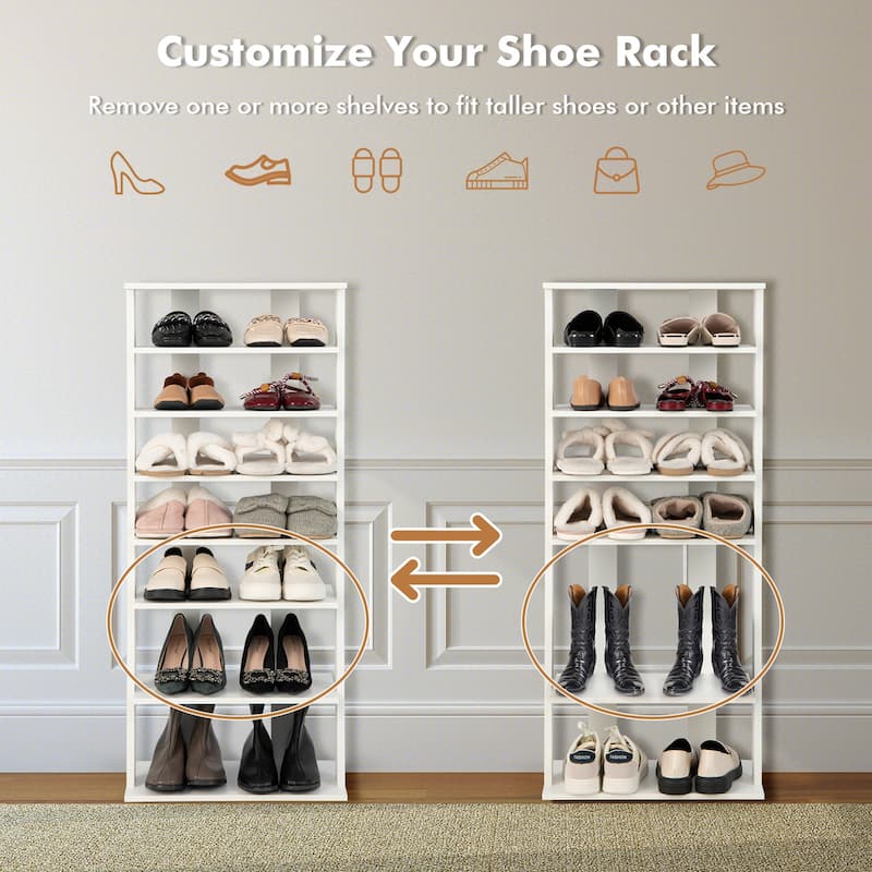 Costway Patented 7-Tier Double Rows Shoe Rack Vertical Wooden Shoe - See Details