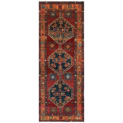Fine Vintage Distressed Kuliraga Burgundy/Charcoal Runner - 3'5" x 9'3"