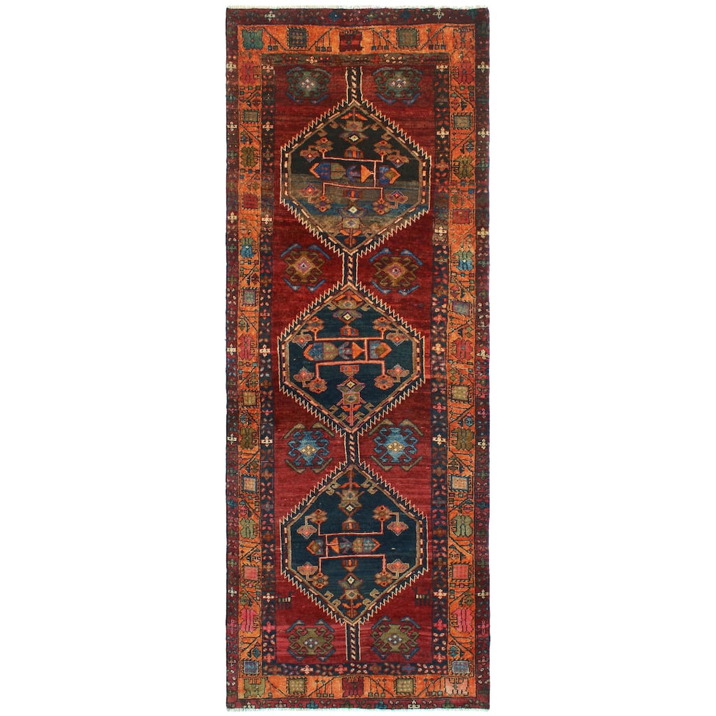Fine Vintage Distressed Kuliraga Burgundy/Charcoal Runner - 3'5" x 9'3"