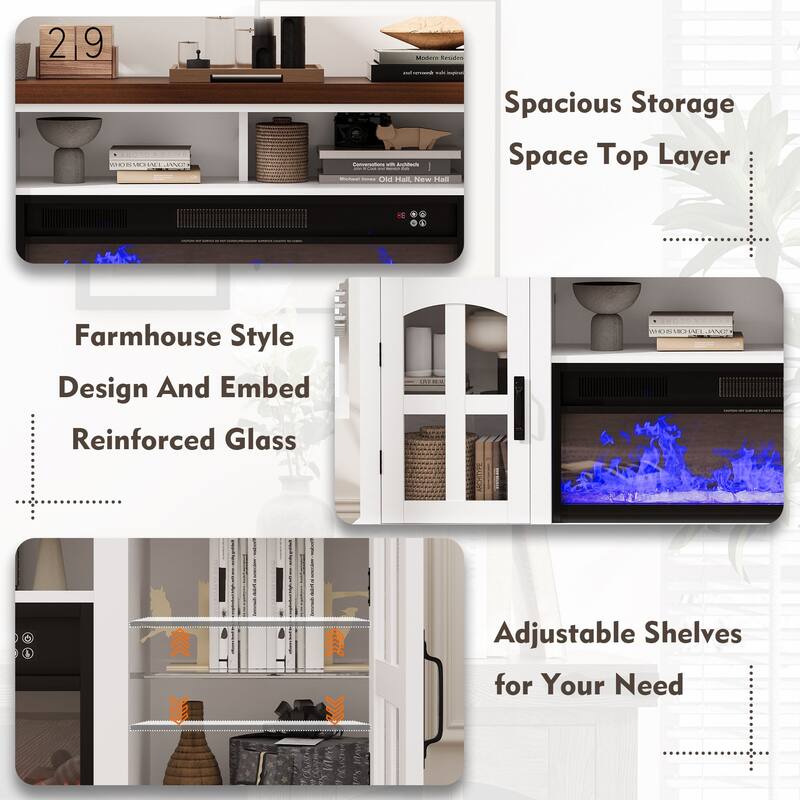 Gymojoy Fireplace 71" TV Stand with 36" Electric Fireplace, Media Console for Up to 80" TVs, LED Lights Entertainment Center.