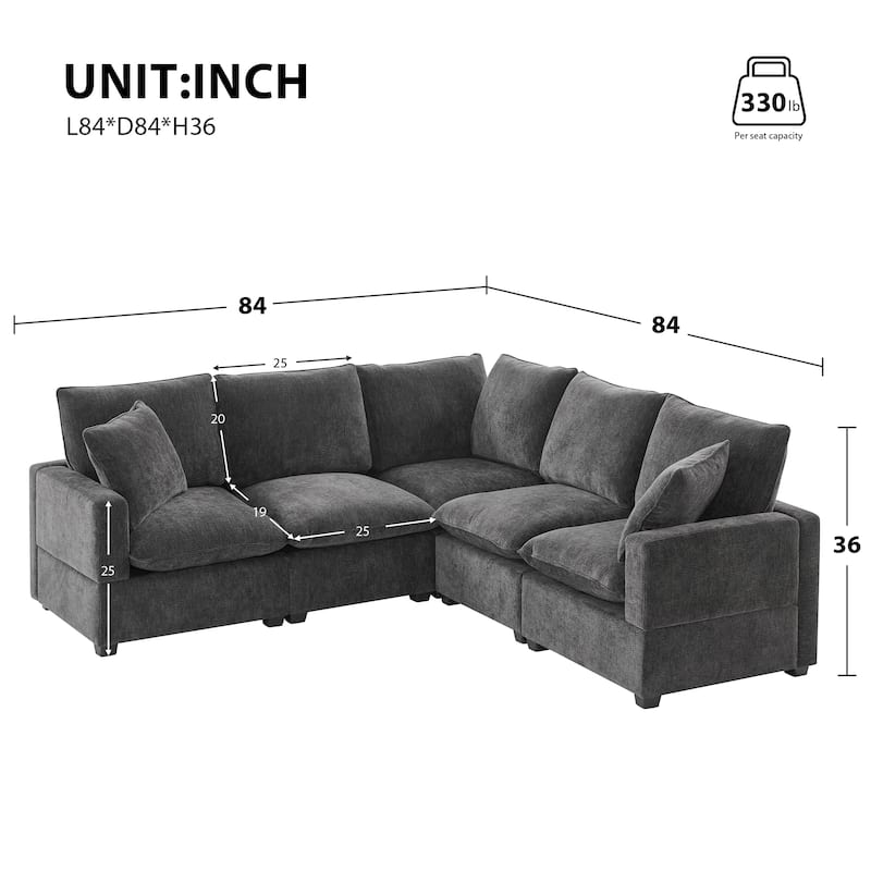 Modern L Shaped Modular Sectional Sofa with Reconfigurable Chenille Seats and Foam Cushions for Living Rooms or Offices