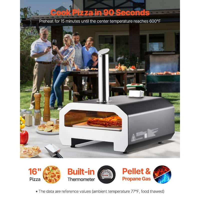 Black Portable 16-Inch Outdoor Pizza Oven with Wood and Gas Fuel Options High Heat 1000°F - 33.7 x 23.4 x 27.4 in