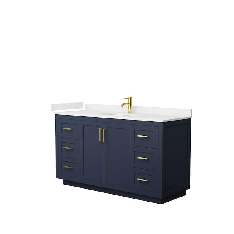 Miranda 60-inch Single Vanity, Quartz Top - Dark Blue, Gold Trim, White Quartz Top