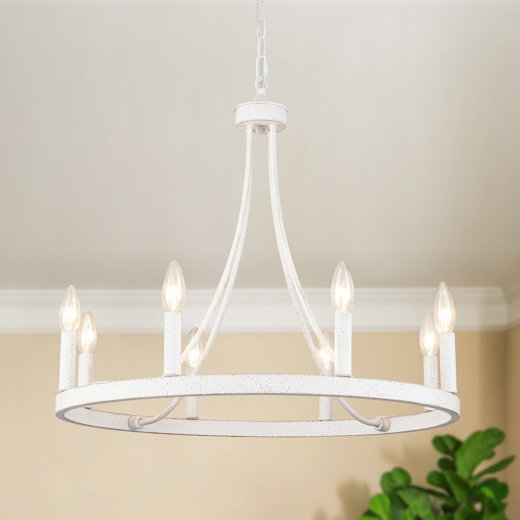 8-light Rustic Farmhouse Wagon Wheel Chandelier Candle Dining Room Lighting Fixtures for Kitchen Island Foyer - N/A