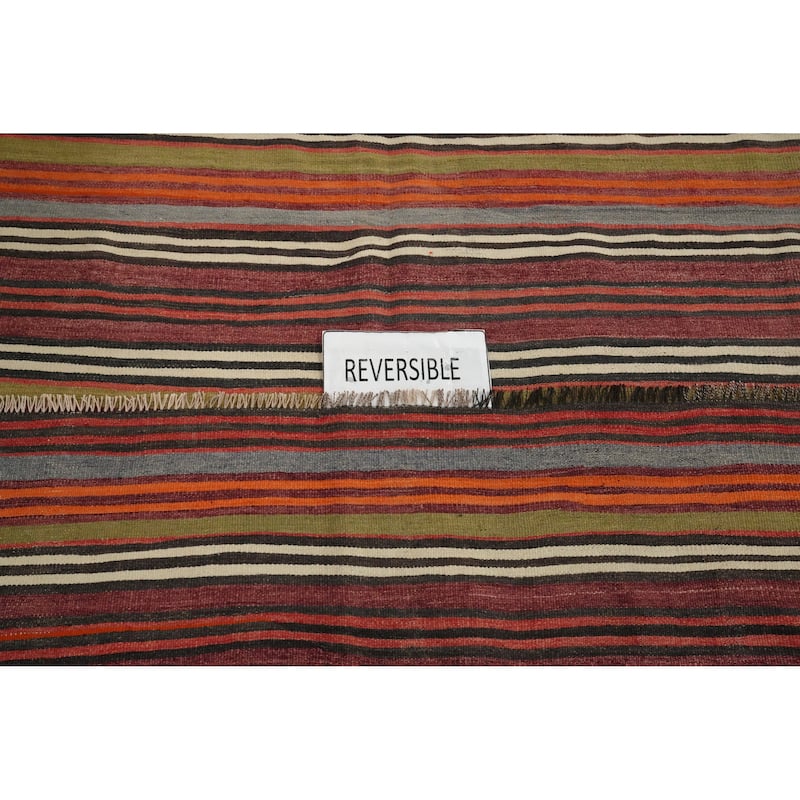 Hand Woven Oriental 100% Wool Carpet Southwestern Geometric Multi-Colored Kilim Area Rug - 11' 6'' X 5' 3''