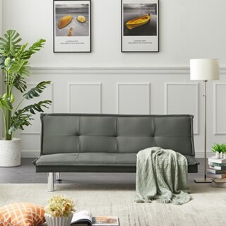 Convertible Futon Sofa Bed PU Leather Armless Folding Sofa Sleeper Sofa ...