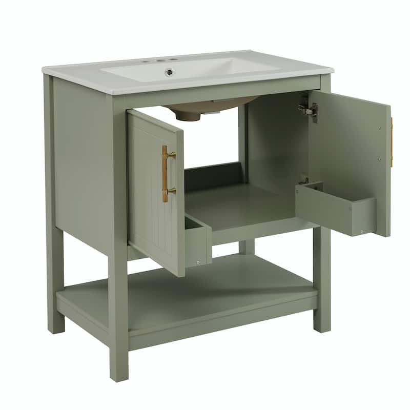30-Inch Bathroom Vanity with Ceramic Sink and Versatile Storage