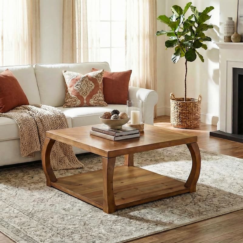 31" Square Solid Wood Coffee Table with Storage